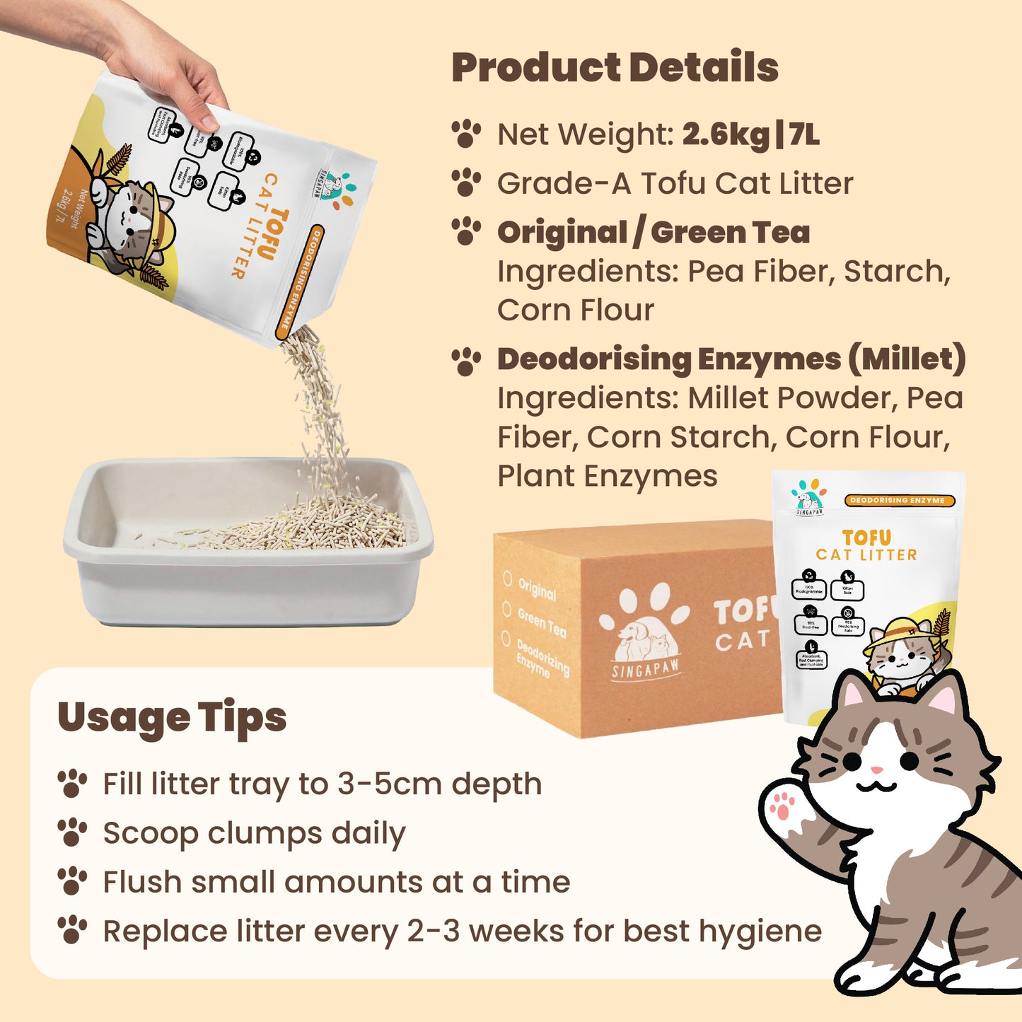 Singapaw Tofu Cat Litter 2.6kg | 7L