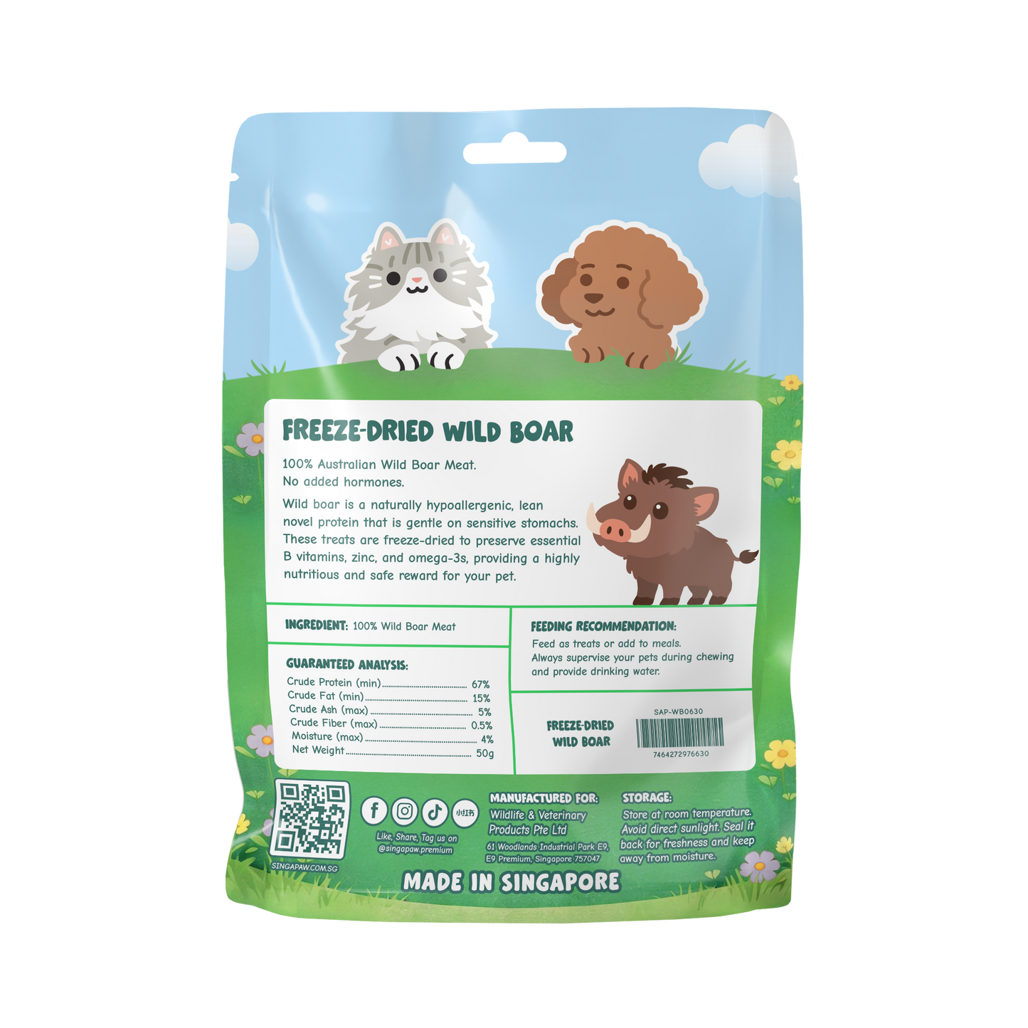Singapaw Freeze Dried Wild Boar Cat & Dog Treats