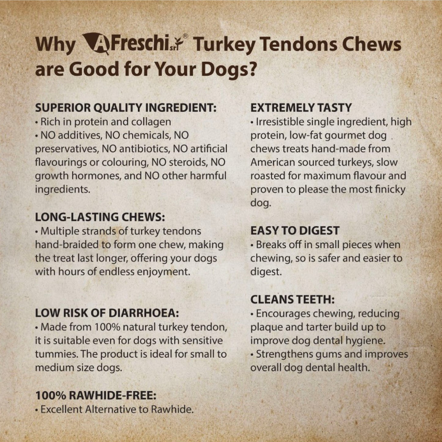 Afreschi Natural Turkey Tendon Dental Chew Dog Treats
