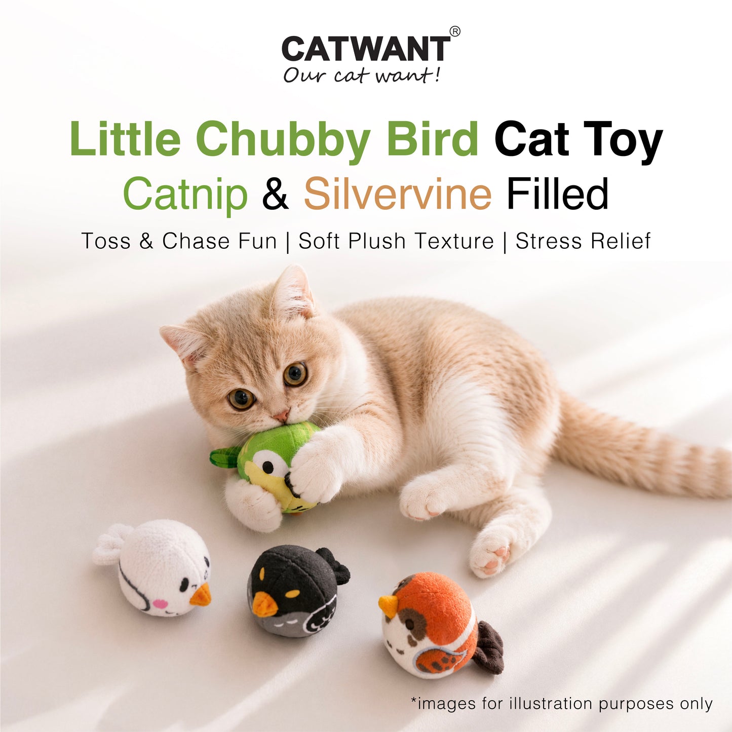 CatWant Little Chubby Bird Catnip Silvervine Plush Cat Toy