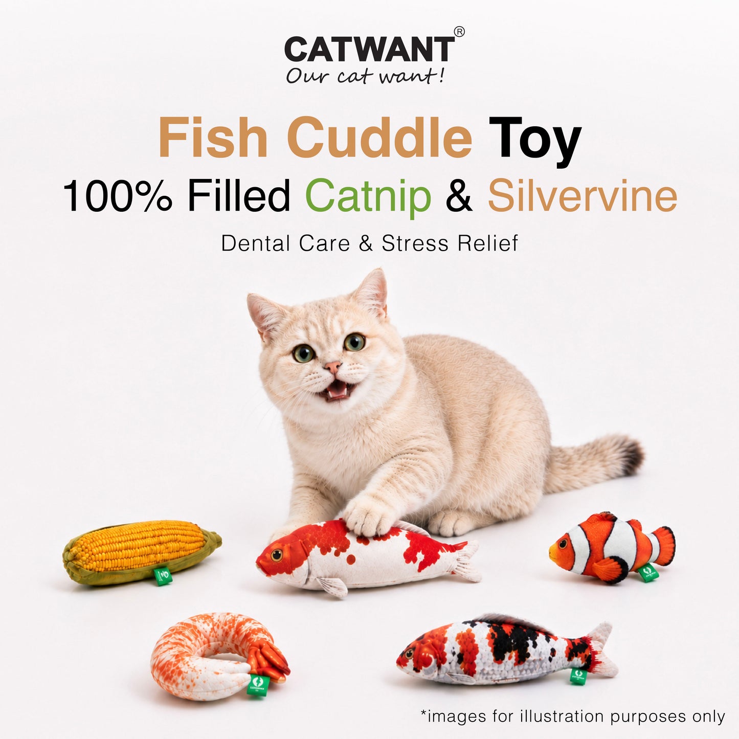 CatWant Catnip Silvervine Filled Fish Cuddle Toy