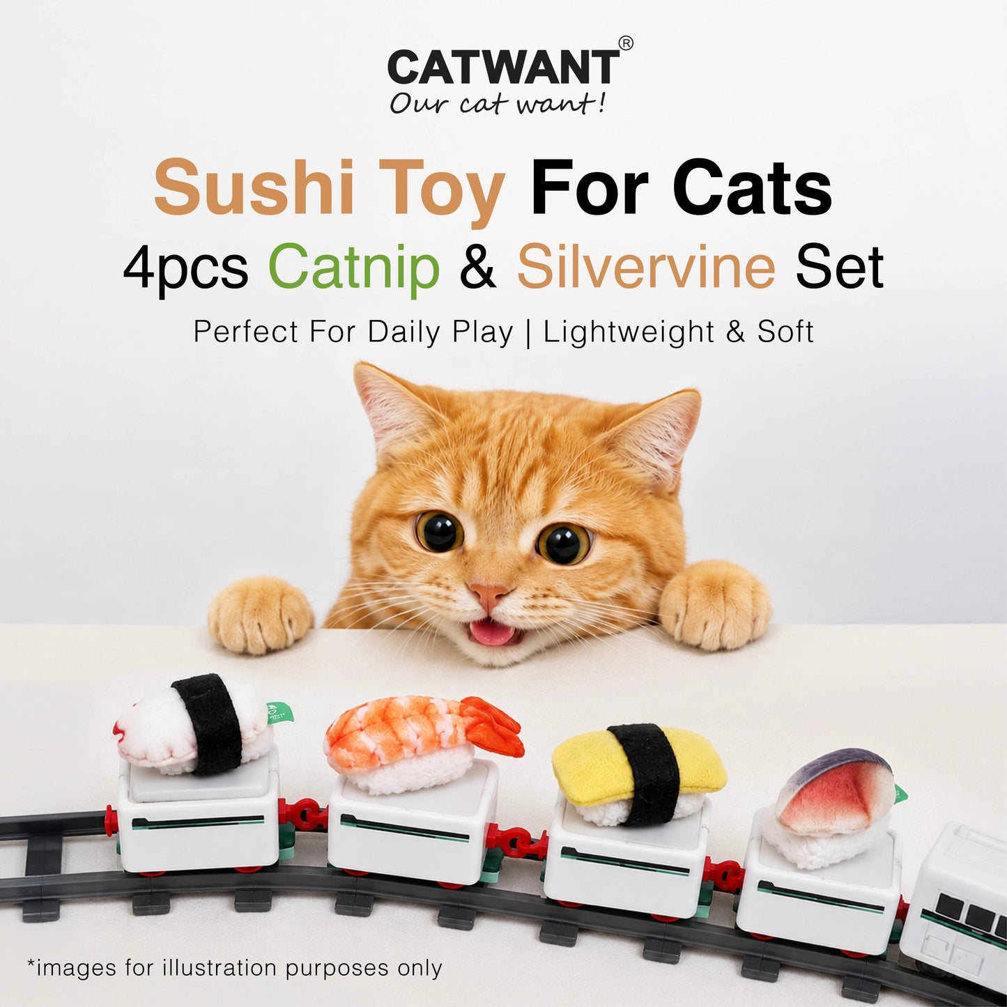 CatWant Catnip & Silvervine Sushi Toy Set 4pcs Cat Toy