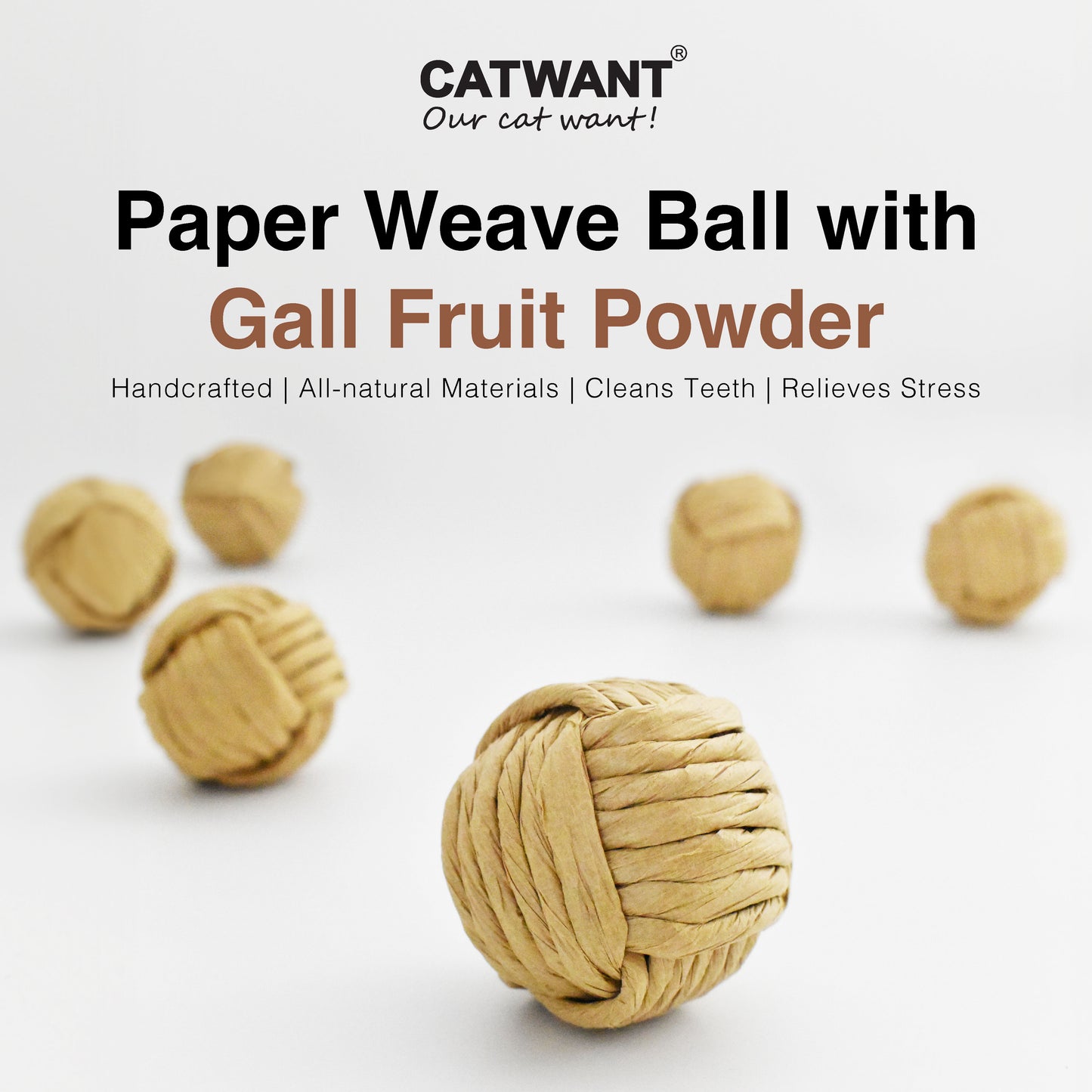 CatWant Paper Weave Ball with Gall Fruit Powder Cat Toy