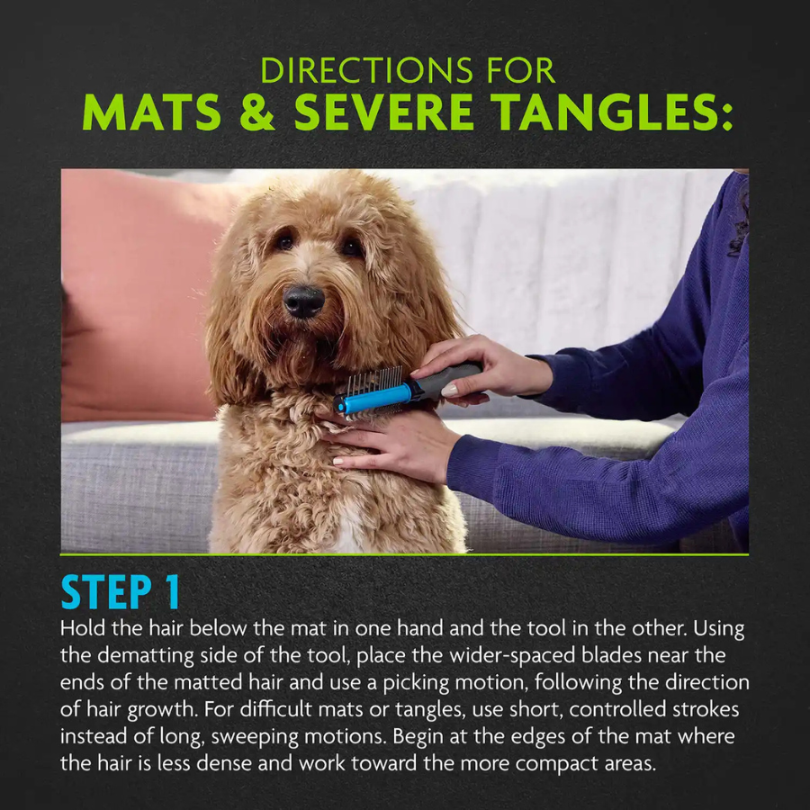 FURminator 2-in-1 Doodle Grooming Tool Dematting Comb & Finishing Comb for Curly Coat Dogs