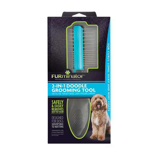 FURminator 2-in-1 Doodle Grooming Tool Dematting Comb & Finishing Comb for Curly Coat Dogs