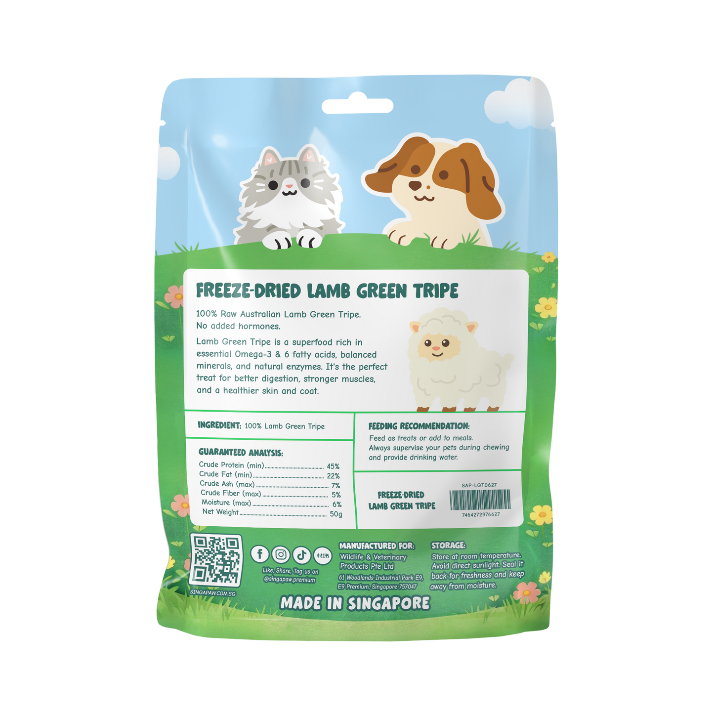 Singapaw Freeze Dried Lamb Green Tripe Cat & Dog Treats