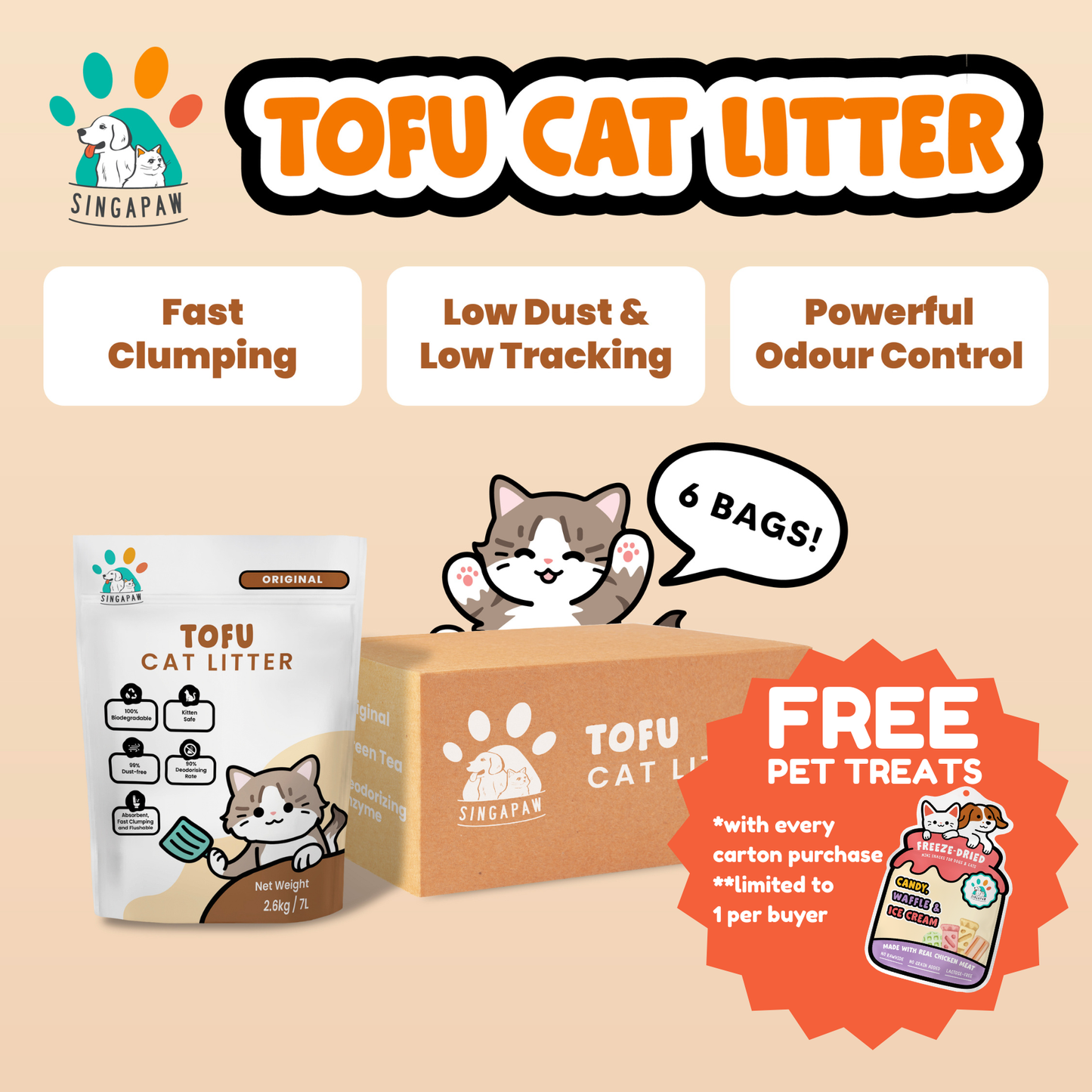 Singapaw Tofu Cat Litter Carton (2.6kg x 6)