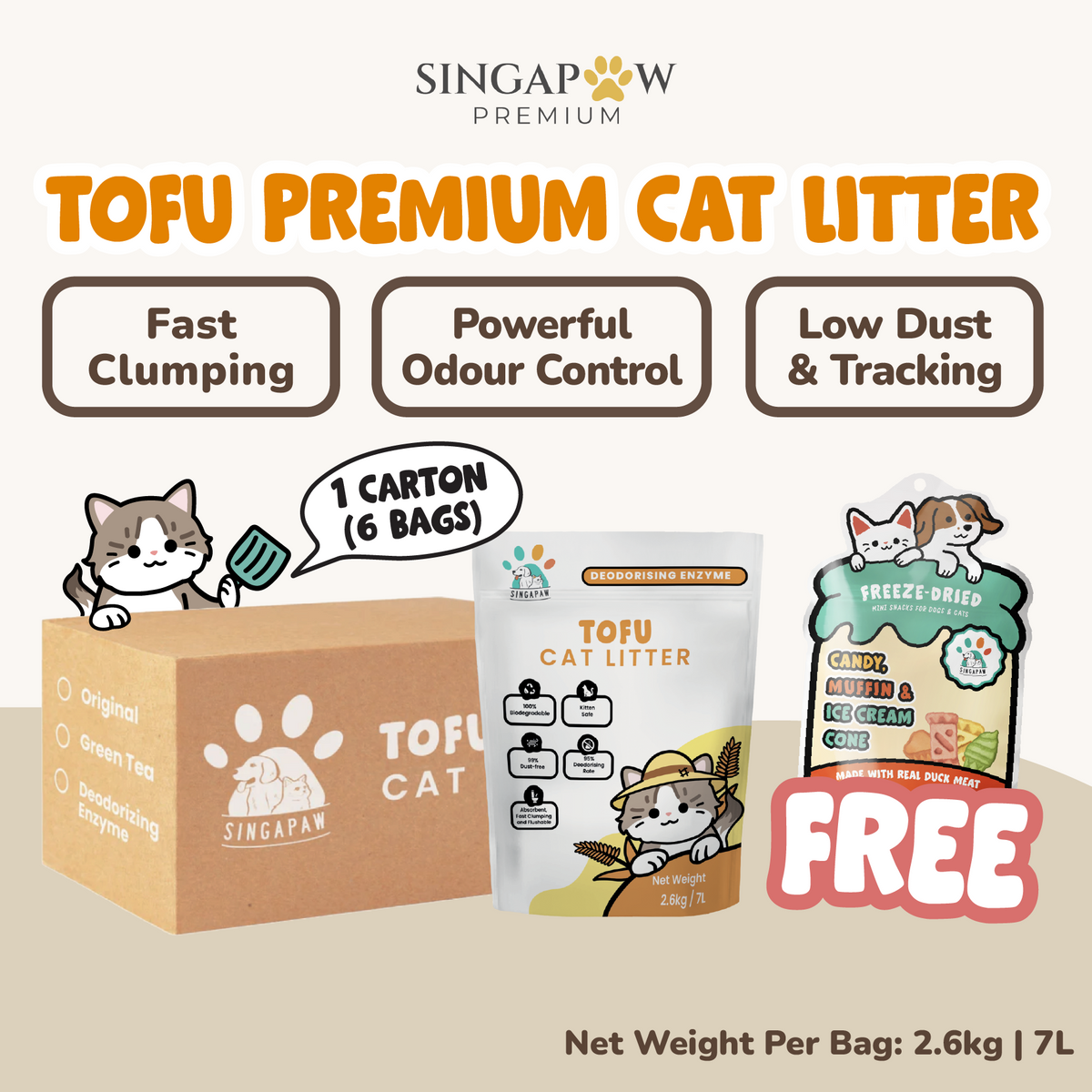 Singapaw Tofu Cat Litter Carton (2.6kg x 6)