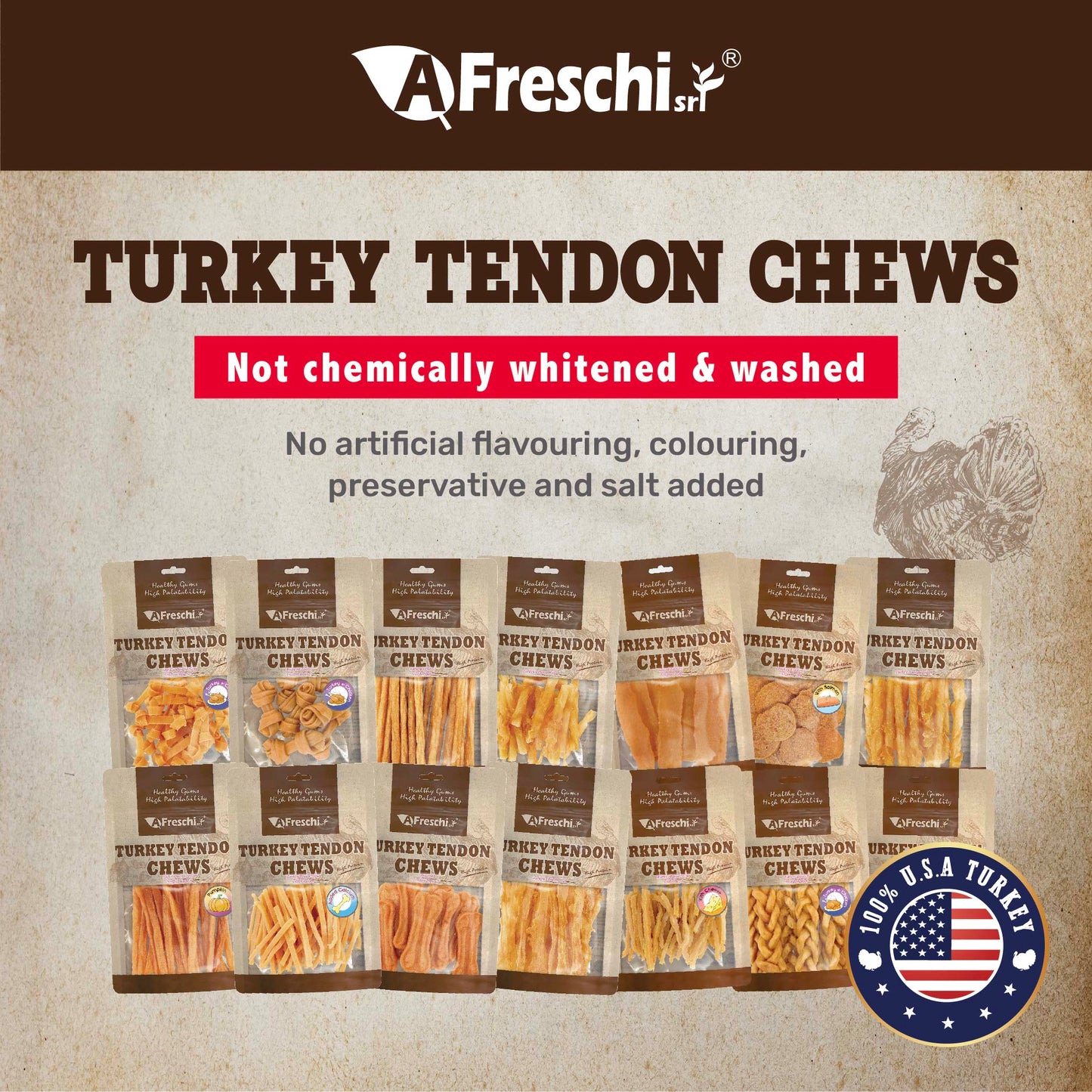 Afreschi Turkey Tendon Jerky Dog Treats