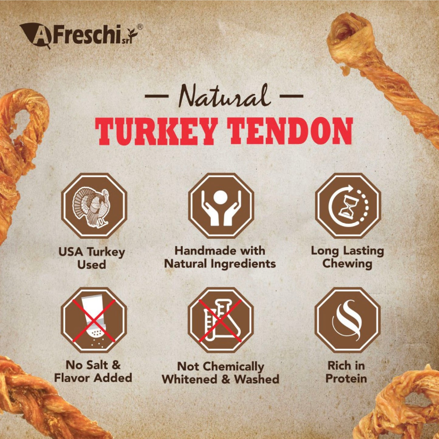 Afreschi Natural Turkey Tendon Dental Chew Dog Treats
