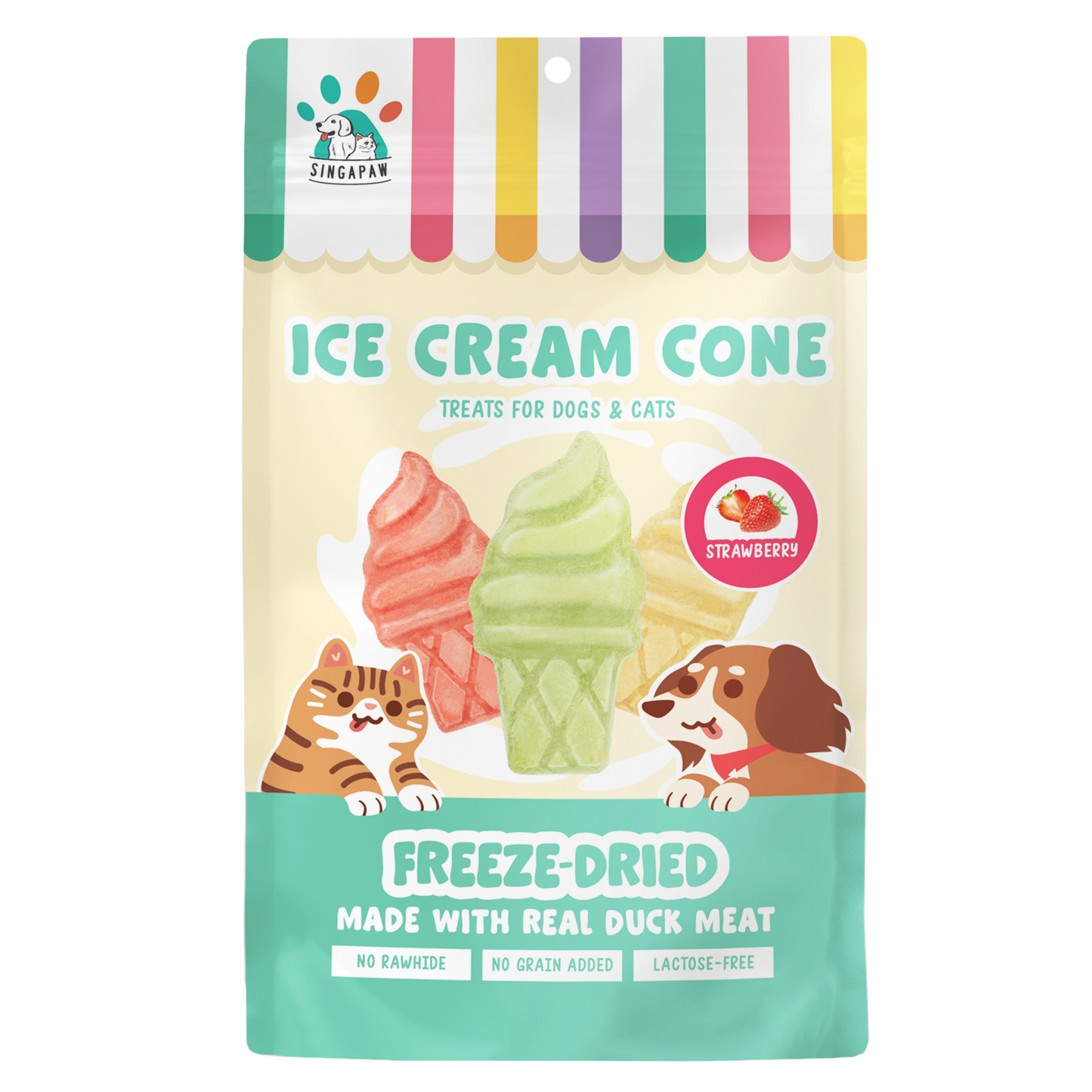 Singapaw Ice Cream Cone Freeze Dried Duck Dessert Cat & Dog Treats